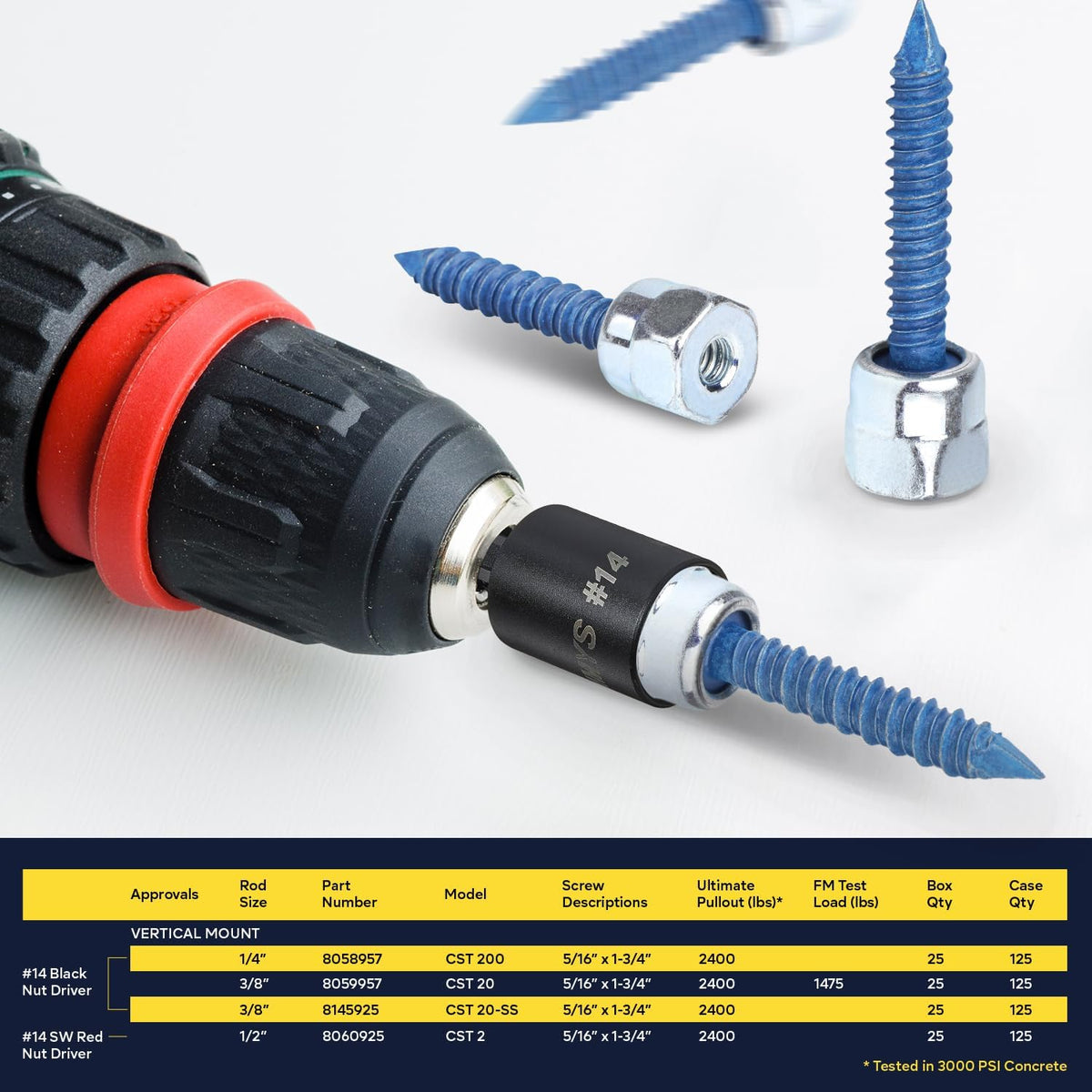 Everflow Sammys 8058957-100 CST 200 1/4 Inch Screw Vertically Threaded Rod Anchor Design for Concrete Structure, Steel, Zinc Finish, Corrosion Resistance, 5/16 x 1-3/4 Inch Screw Length (Pack of 100)