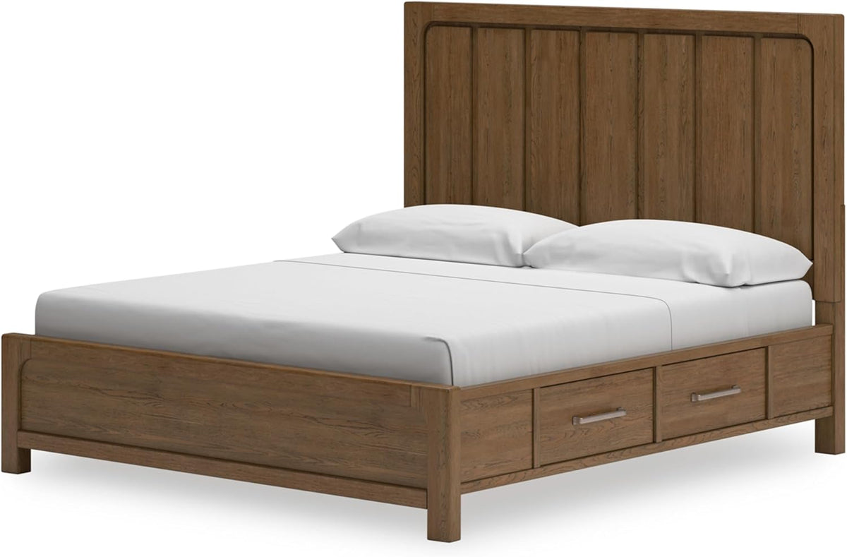 Signature Design by Ashley Cabalynn Modern 4-Drawer California King Platform Bed with Storage, Foundation or Box Spring Not Needed, Light Brown