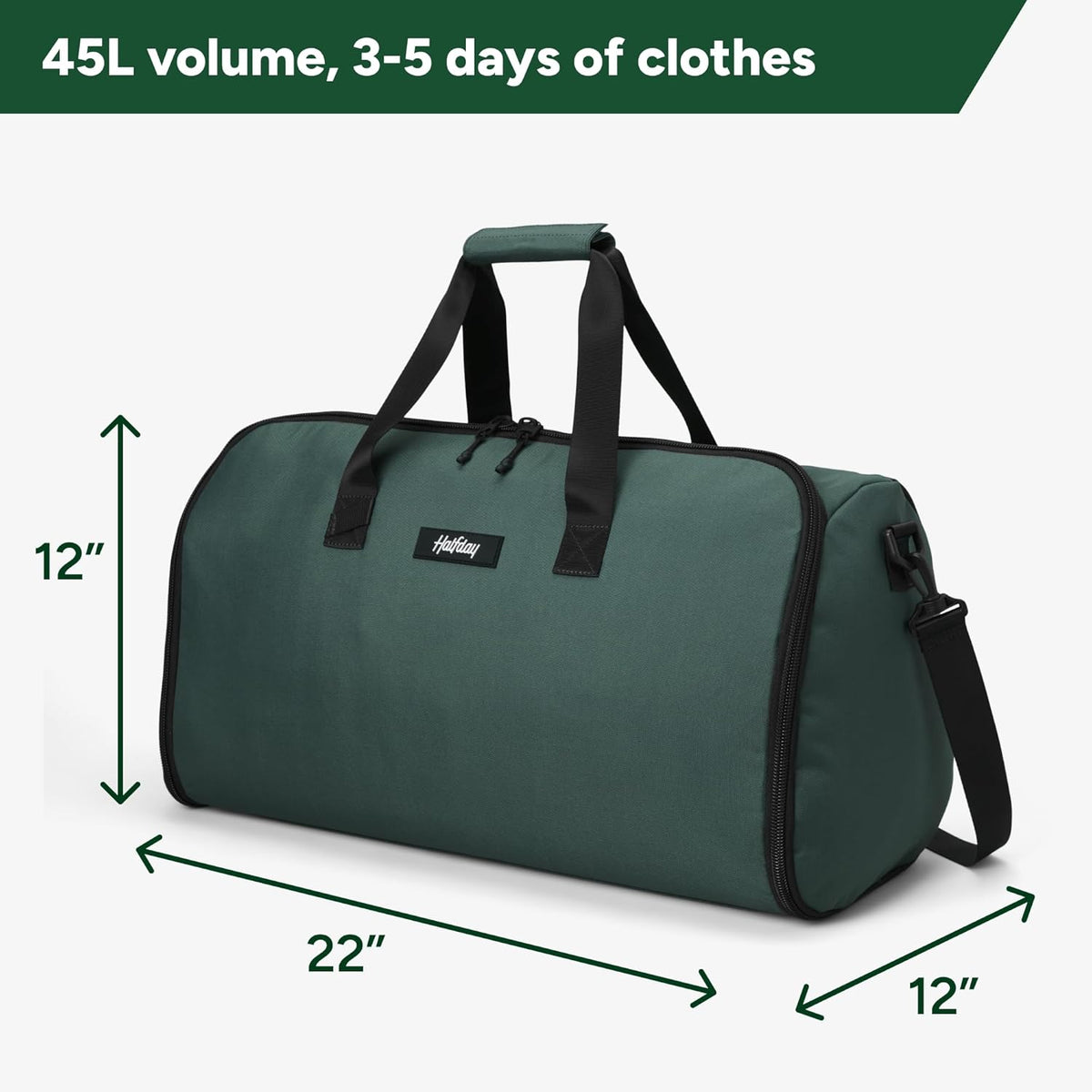 Halfday Convertible 2-in-1 Garment Duffel Weekender Bag 45L: Wrinkle-Free Travel (Hanging Suit Compartment, Shoe Pockets, Trolley Sleeve), Durable & Water-Resistant Carry-on, Hunter