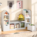 Befrases 55.12''Kids Bookshelf with Reading Nook, Toy Storage Organizer with Seat Cushion and 2 Movable Drawers, Kids Bookcase Toy Organizers with 7 Storage Cubbies, for Playroom, Bedroom, White