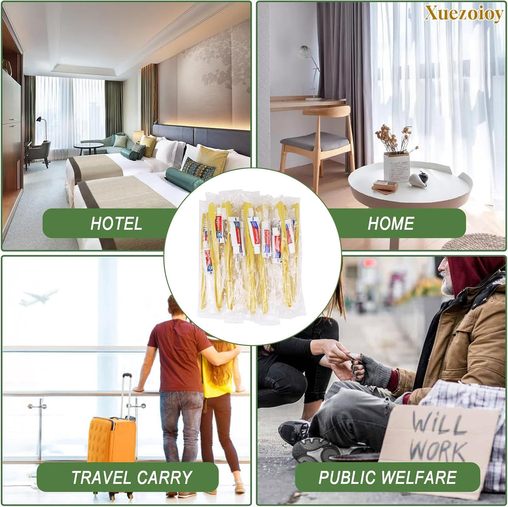 Disposable Toothbrushes with Toothpaste,1500 Pack Yellow Hollow Individually Wrapped Disposable Travel Toothbrushes Kit in Bulk for Homeless,Nursing Home,Hotel,Charity