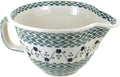 Blue Rose Polish Pottery - Green Sage Floral Batter Bowl - 10 Cup Capacity - Hand-Painted Ceramic Mixing & Pouring Bowl with Handle and Spout