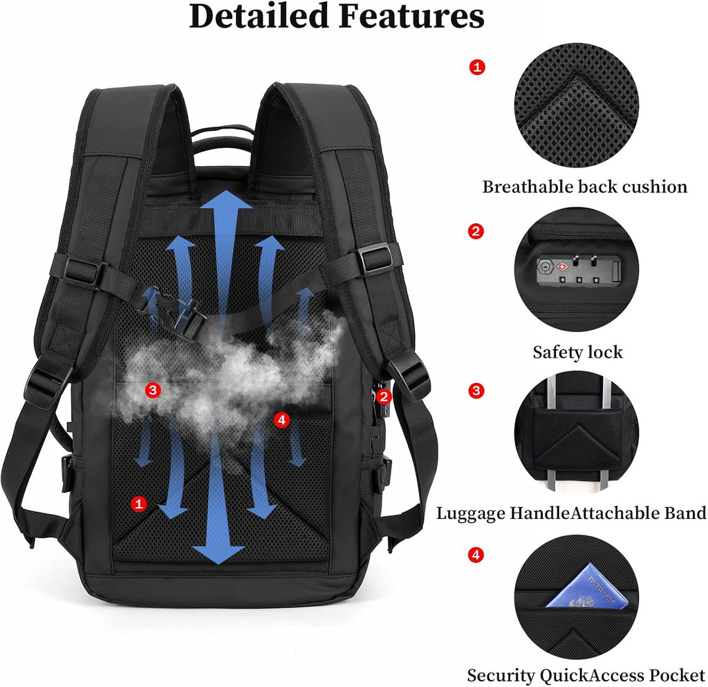 Vacuum Compression Backpack, 60L Expandable Vacpack, Waterproof Carry-On Anti Theft Airback, Black