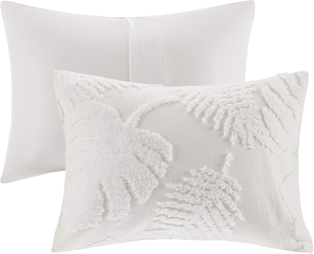 Madison Park Tufted Chenille Cotton Comforter All Season Bedding Set, Matching Shams, Full/Queen(90'x90'), Bahari, Coastal Palm Leaf Off White (MP10-6221)