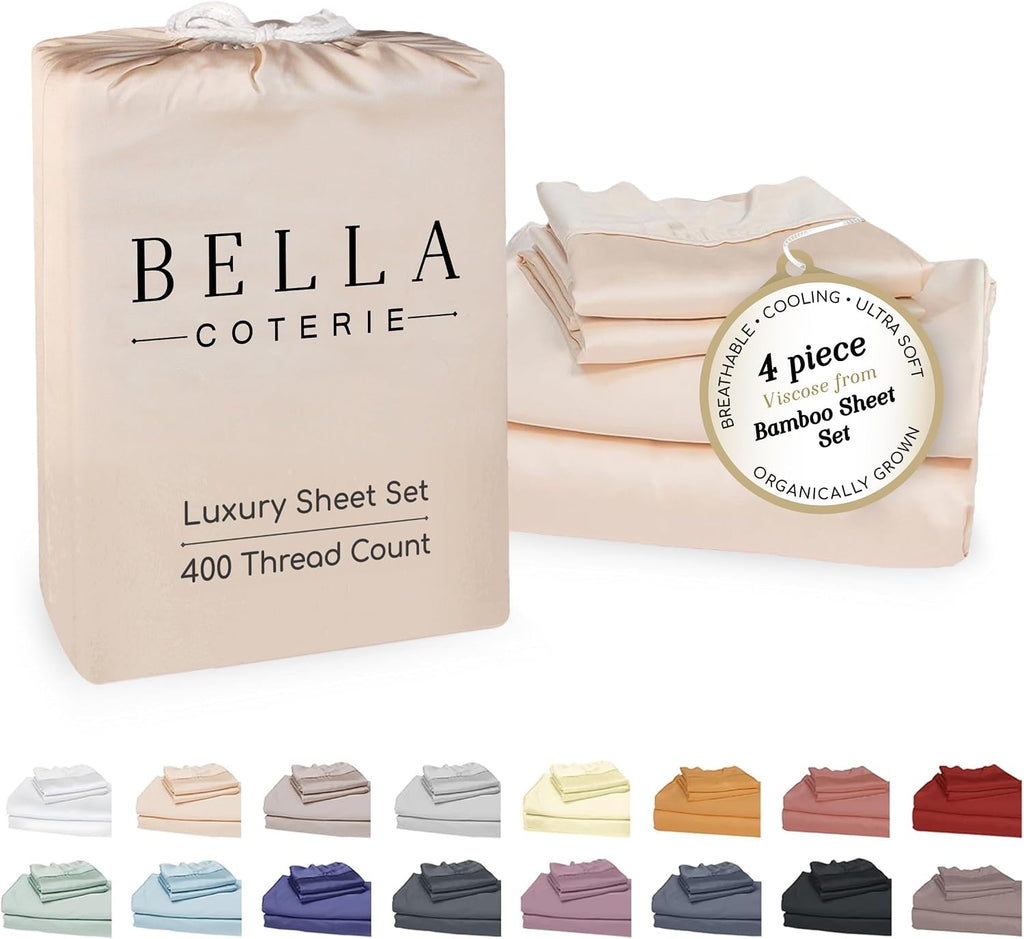 Bella Coterie Luxury Bamboo Viscose King Size Sheet Set | 100% Organically Grown | Ultra Soft | Cooling for Hot Sleepers | 18' Deep Pocket [Champagne]