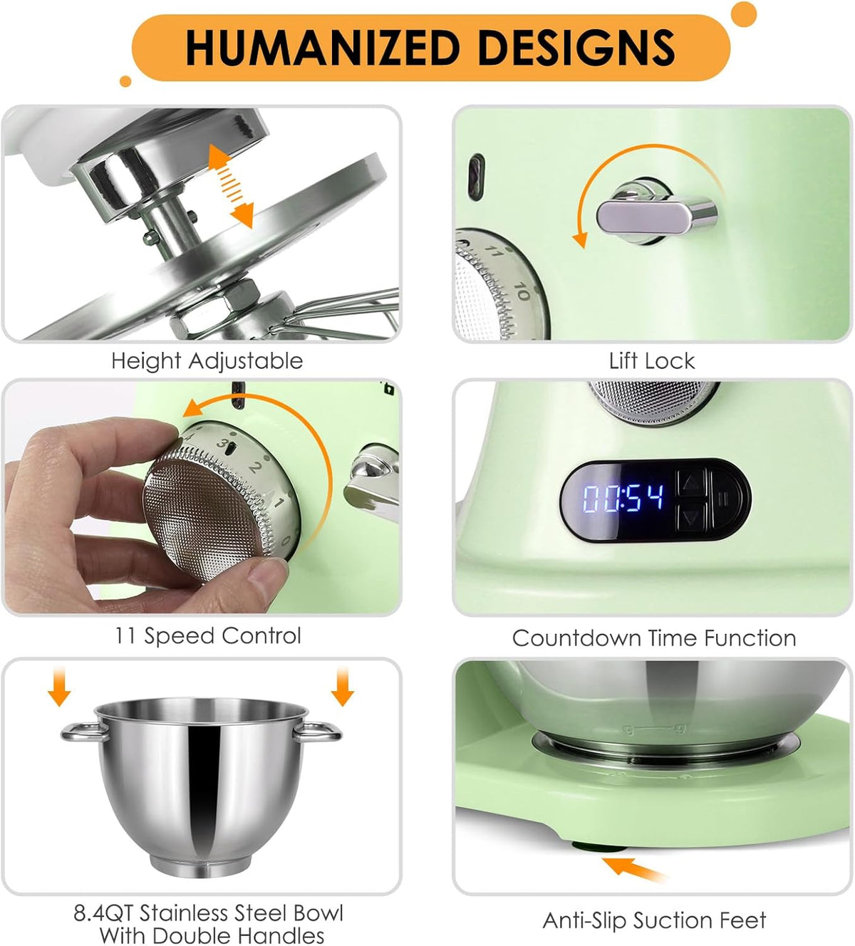 ZACME 8.4QT Commercial Stand Mixer 800W with Aluminum Die Casting Meets the Standard of NSF/ANSI 8-2023, Mixers Kitchen Electric Stand Mixer with Stainless Steel 8L Bowl, Dough Hook, Whisk and Beater