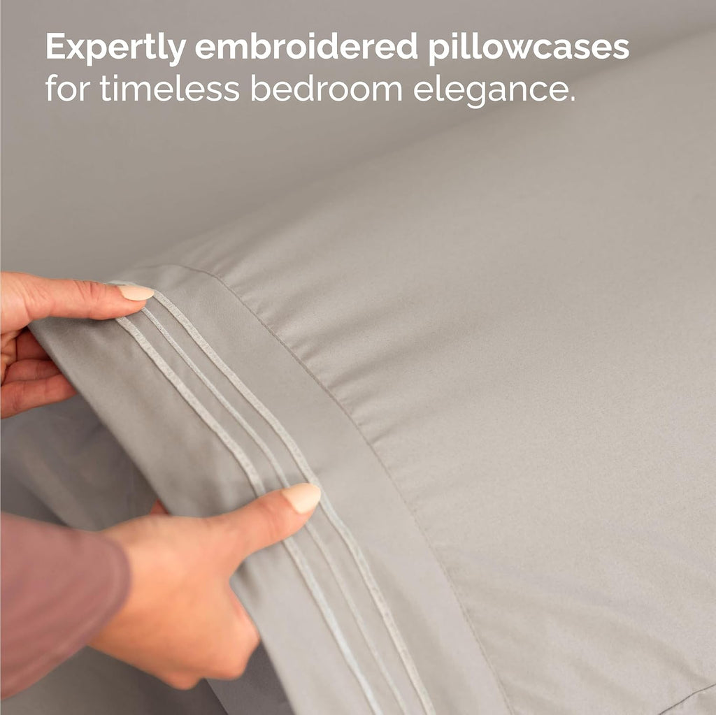 Bulk Case Pack of 12 Sheet Sets - (12) Complete Sheet Sets - Bulk Queen Bedding - Wholesale Case Pack for Hotels, Spa & Airbnbs - Deep Pocket & Wrinkle Free - Cooling & Breathable - Queen, Light Grey