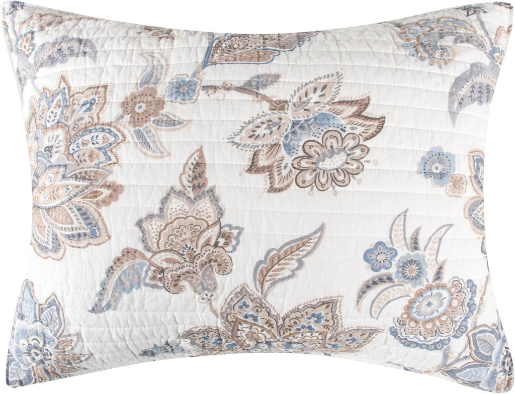 Levtex Home - Selesta Blue Quilt Set - King Quilt and Two King Shams - Floral - Blue Taupe Grey - Quilt (106x92in.) and Shams (20x36in.) - Reversible - Cotton