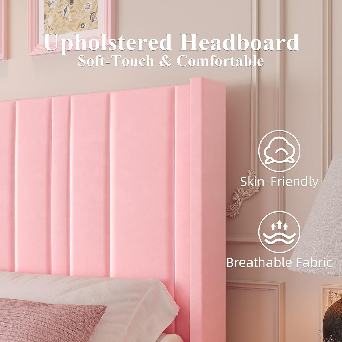 HOMBCK Pink Full Size Bed Frame Upholstered Bed with Velvet Tufted Headboard & Footboard, Mattress Foundation/Wooden Slats/Noise Free/No Box Spring Needed/Easy Assembly