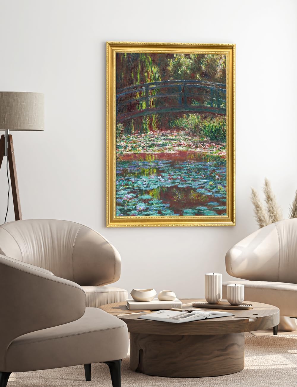 DECORARTS - Claude Monet Water Lily Pond, Large Framed Wall Art, Canvas Size 28x35, Outer Dimensions Larger With Customizable Solid Wood Frames, Giclee Canvas Print, Made in USA