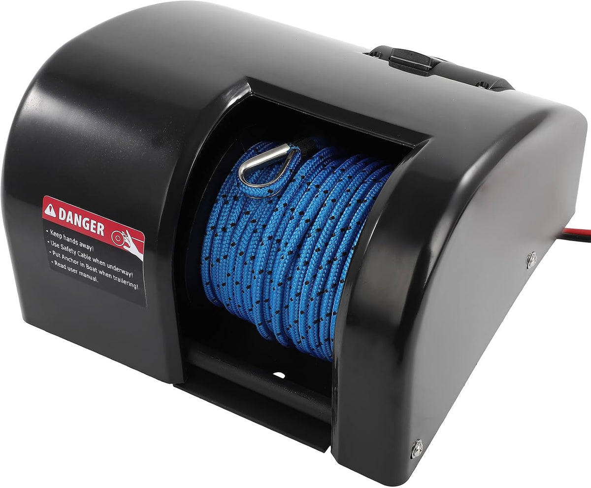 Includes Anchor Roller 25 lb Capacity 100 ft Braided Anchor Rope Electric Boat Anchor Winch for Saltwater Boats 12V Wireless Remote Control Suitable for 20 Foot Boats and Trailers