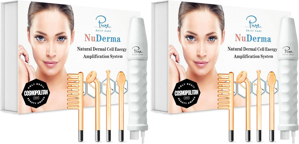 Pure Daily Care NuDerma Handheld Skin Therapy Wand Machine w/Neon – Anti-Aging - Skin Tightening - Wrinkle Reducing - Dark Circles – Clarifying - Hair & Scalp Stimulator (Pack of 2)