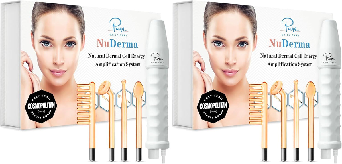 Pure Daily Care NuDerma Handheld Skin Therapy Wand Machine w/Neon – Anti-Aging - Skin Tightening - Wrinkle Reducing - Dark Circles – Clarifying - Hair & Scalp Stimulator (Pack of 2)