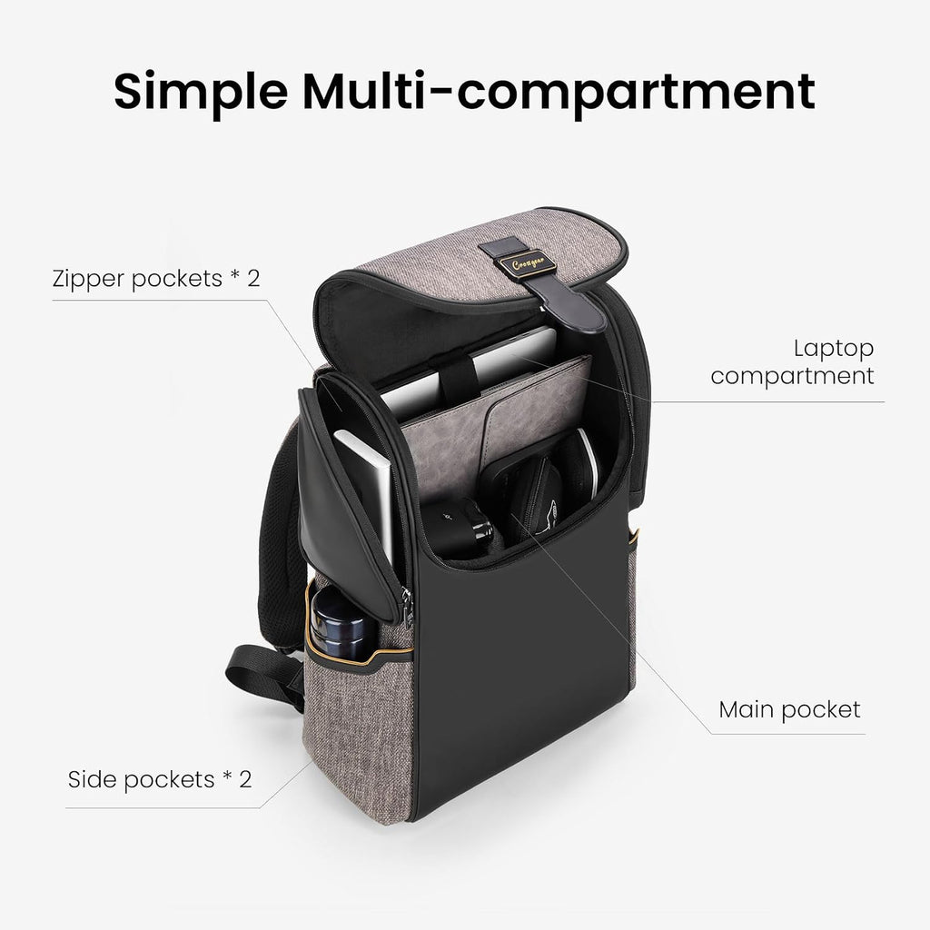 CROSSGEAR Casual Daypack Backpack, Lightweight, Shock-absorbing Padding Strap, Breathable Back, Work Business Laptop Backpack for Men, Multi-Pocket, Water-resistant, 14' Laptop Compartment, 24L