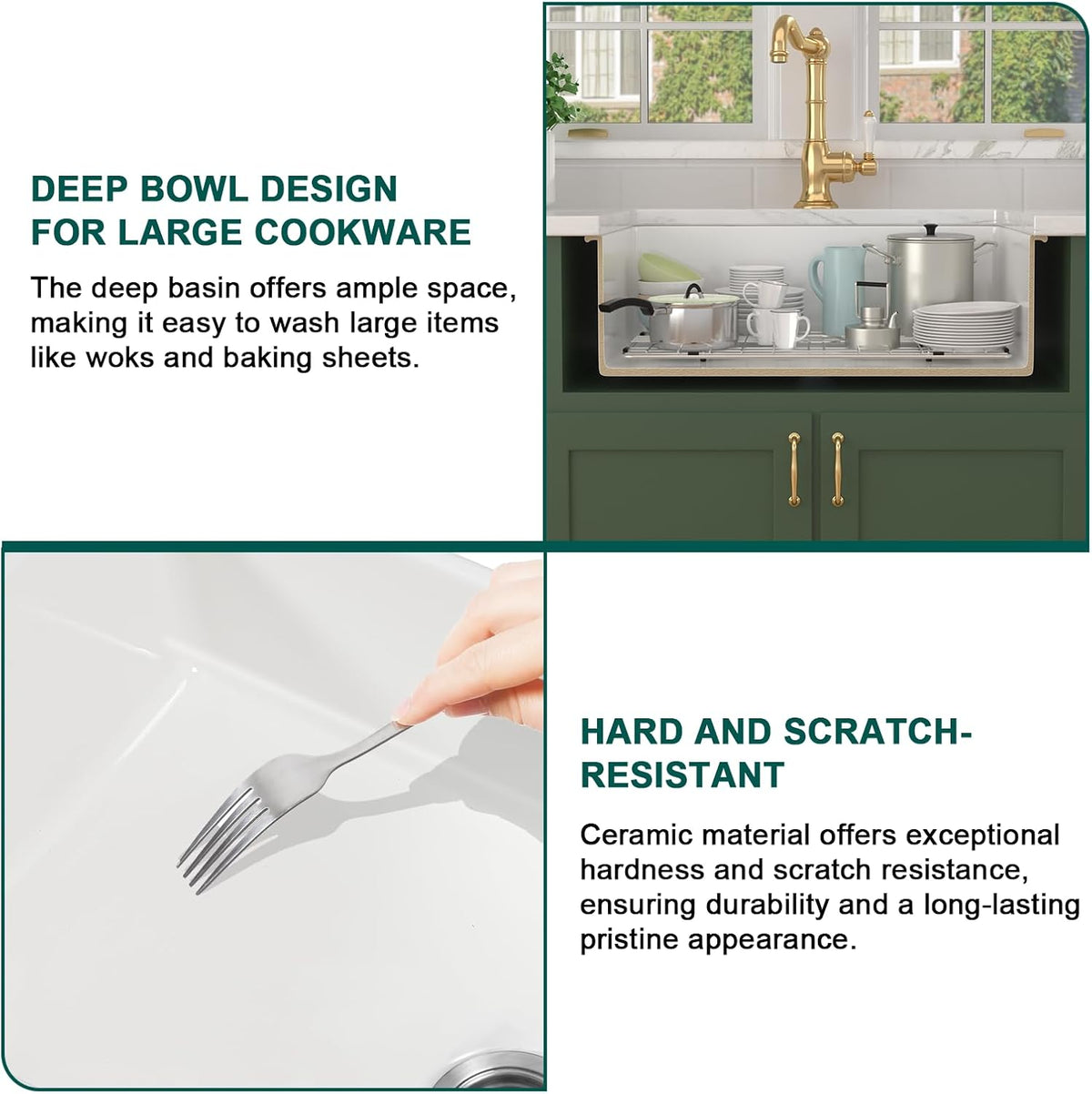 33x19 White Undermount Kitchen Sink, Glossy White Fireclay Single Bowl Workstation Sink, High Fired 2130°C Ceramic Porcelain with Cutting Board, Pasta Strainer & Mixing Bowl #TLAC-0076