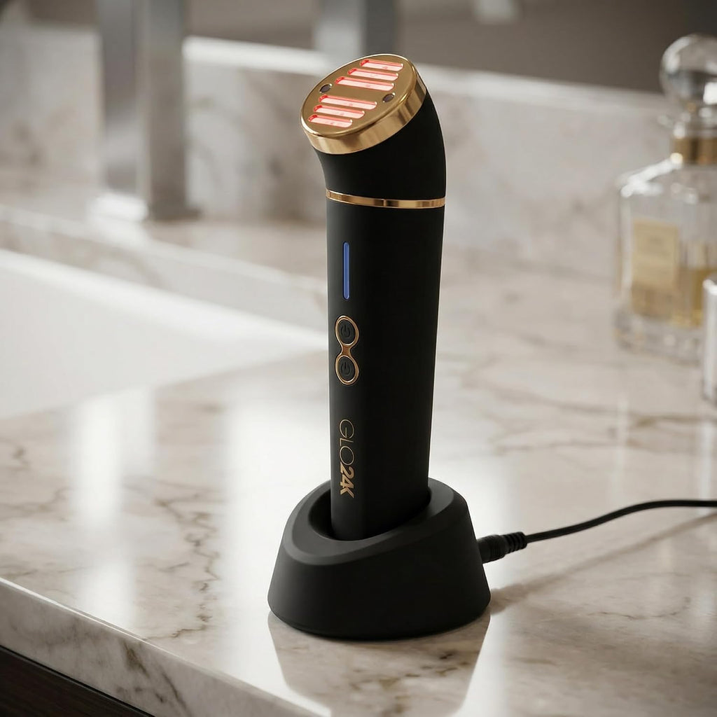 GLO24K Red Light Beauty Device for Face & Neck – 3-in-1 Facial and Neck Massager with Triple LED & Advanced Vibration Technology
