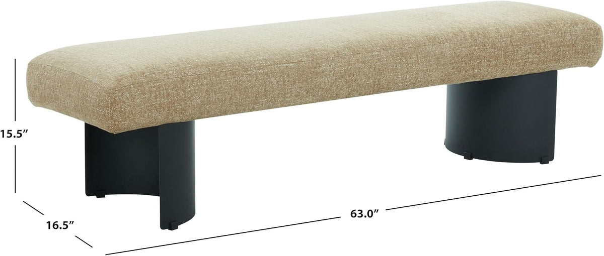 SAFAVIEH Couture Collection – Raelee Light Brown Upholstered Bench, Black Metal Legs Accent Bench (SFV4844C)
