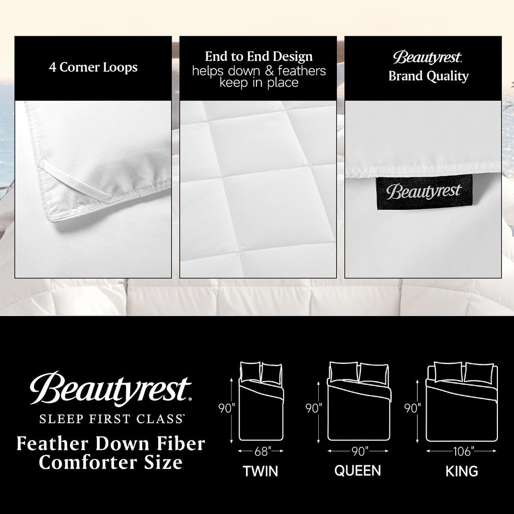 Beautyrest Luxury Hotel Collection Queen Size White Goose Feather Down Fiber Comforter,Ultra-Soft 100% Cotton Breathable Down Comforter Fluffy Duvet Insert, Winter Warm/Queen (90'x90')