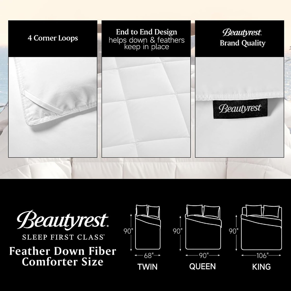 Beautyrest Luxury Hotel Collection Queen Size White Goose Feather Down Fiber Comforter,Ultra-Soft 100% Cotton Breathable Down Comforter Fluffy Duvet Insert, Winter Warm/Queen (90'x90')