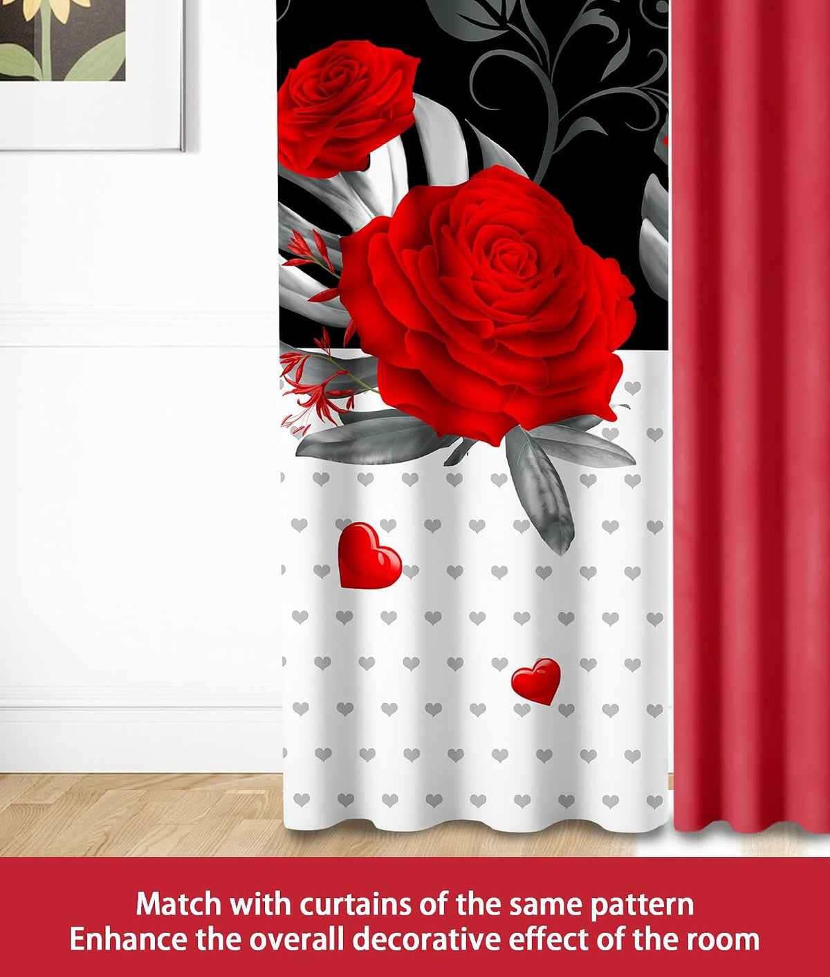 9 pcs Cal King Bed in a Bag with Curtains | Boho Red Rose Bedspread, Pillowcases, Print & Solid Curtains | Microfiber, Moisture-Wicking | Bedspread and Curtain Sets | RV & Outdoor Ready