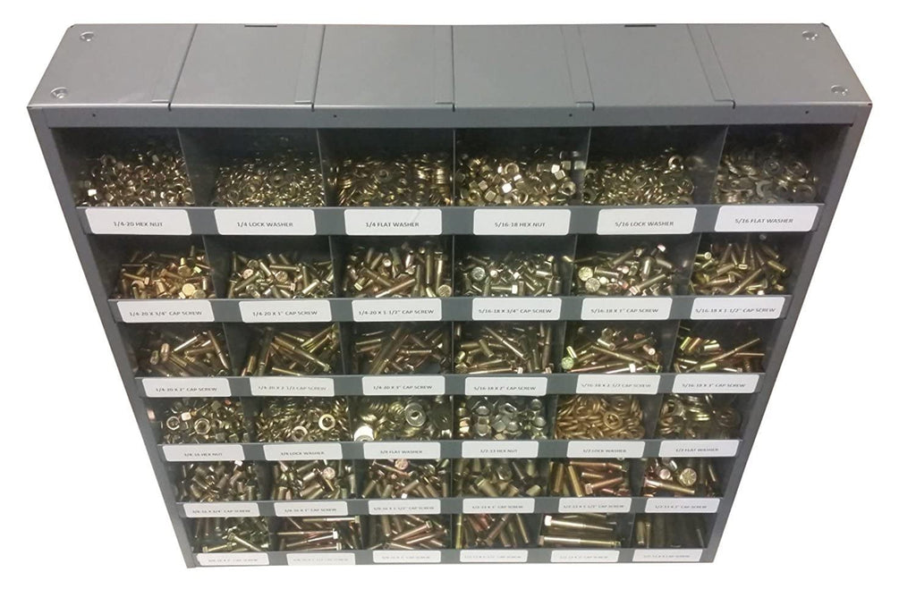 M&M Fasteners 2,510 Piece Grade 8 Fine Thread Nut Bolt & Washer Assortment with Metal Bolt Bin