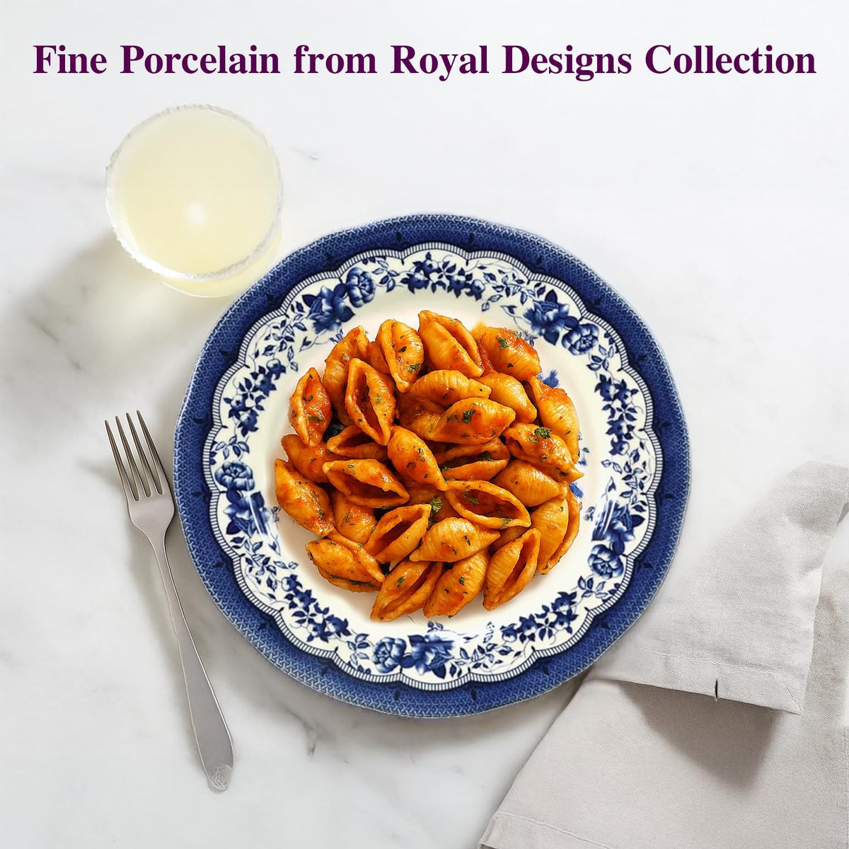 Tudor Royal 12-Piece Porcelain Round Dinnerware Set, Service for 4, Victoria Blue Design, Blue Floral, Plates Bowls Dishes, Glossy, Premium Quality Tableware, Unique Pattern