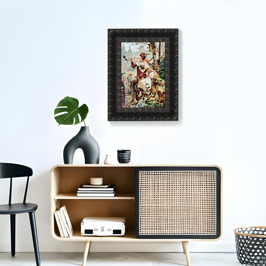 Hand-Carved Antique Black Solid Wood Picture Frame 28x32 Inch | Vintage-Style Wall Art for Galleries, Living Rooms & Offices | Durable Rustic DIY Decor Frame with Timeless Design(Only Frame)