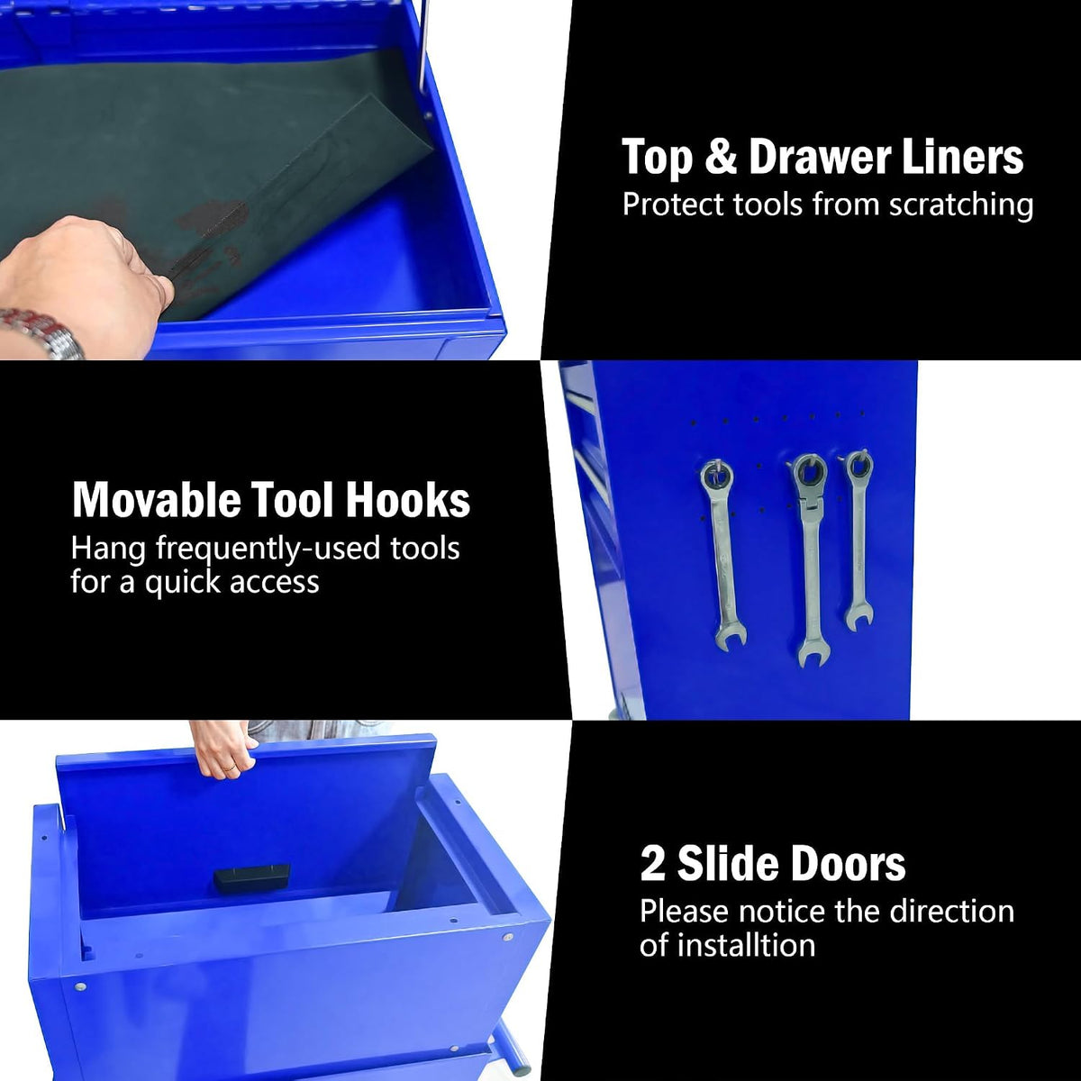 6-Drawer Tool Chest, 3-in-1 Rolling Tool Box with Detachable Top Toolbox & Key Lock,Tool Cabinet with Protective Liner & Universal Lockable Wheels,Metal Storage Cart for Garage,Workshop (Blue)