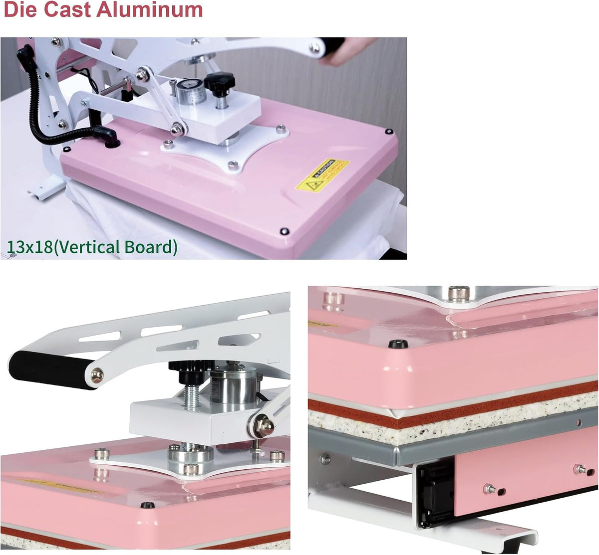 13' x 18' Semi-Auto Heat Press Machine for T-Shirts, Auto Open&Slide-Out Base, Clamshell Pull Out Lower Platen, 1200W Digital Sublimation Printer, Vinyl, DIY & Small Business (Pink, W13*L18)