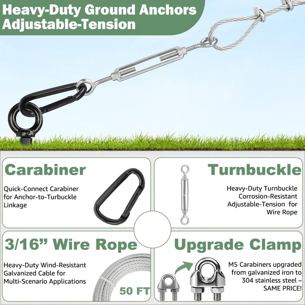 tinnmao 30'' Ground Anchors Kit Heavy Duty, Galvanized Steel Anchors with Cable & Turnbuckle, for Shed, Trailer, Mobile Home, Trampoline, Camping Tent, RV