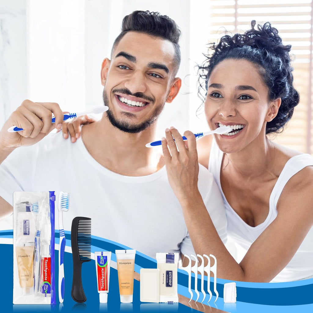 Pack of 100 Hygiene Kit, Hygiene Kit Bulk, Individually Packed, Travel Hygiene Kit with Toothbrush, Toothpaste, Comb, Shampoo, Soap and Floss Picks, Home, Suitable for Hotel, Camping, Travel