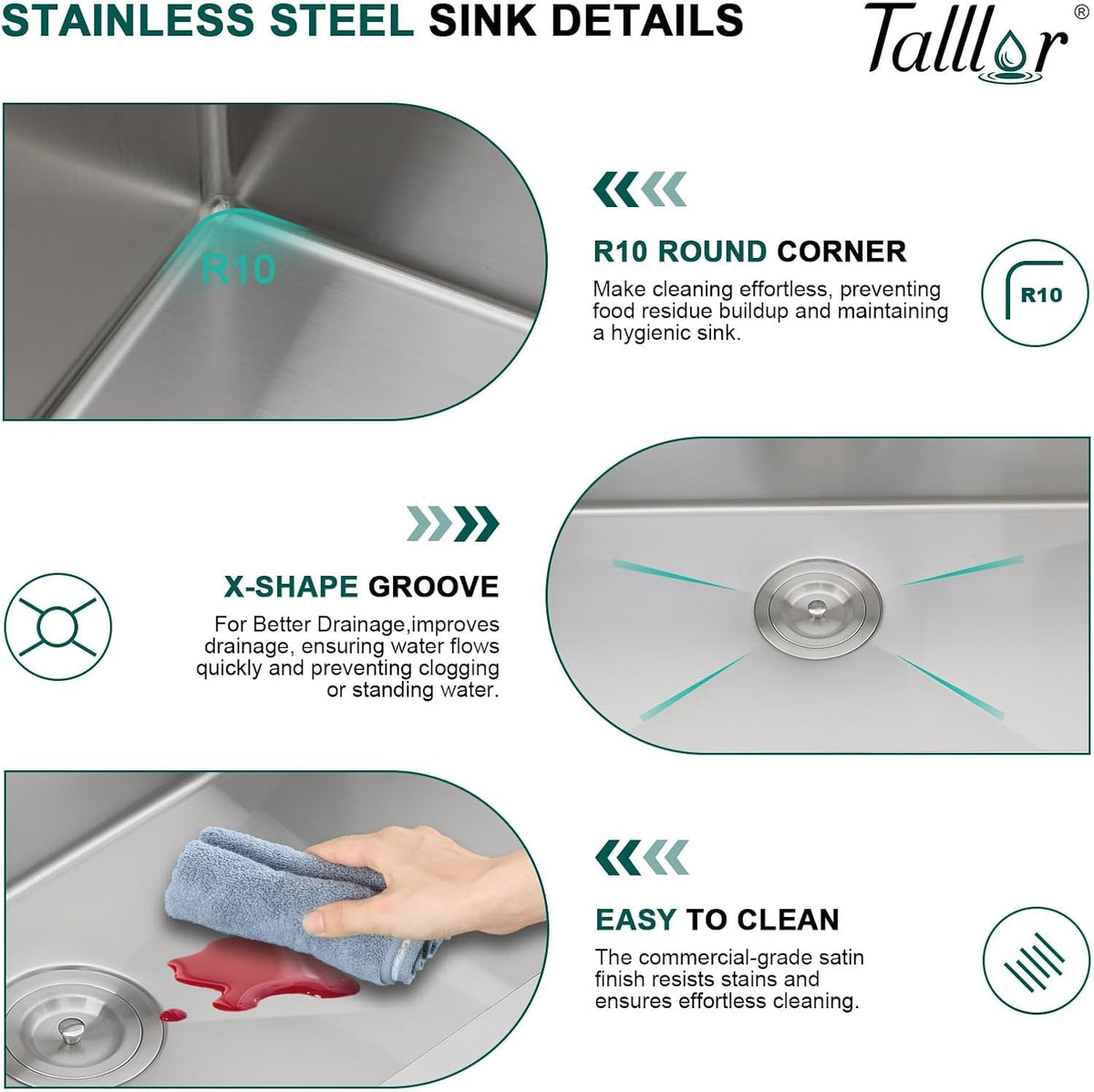 21x20 Drop In Laundry Sink with Faucet, 12' Deep 16 Gauge T-304 Stainless Steel Workstation Single Bowl Utility Sink for Laundry, Garage & Outdoor with All-In One Accessories #TL-FDOE00085
