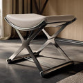 Luxury Vanity Stool with Metal X Legs,Faux Leather Ottoman Stool,Small Padded Vanity Bench Foot Rest for Makeup Room, Living Room, Bathroom(45x38x45cm(18x15x18inch), Black)