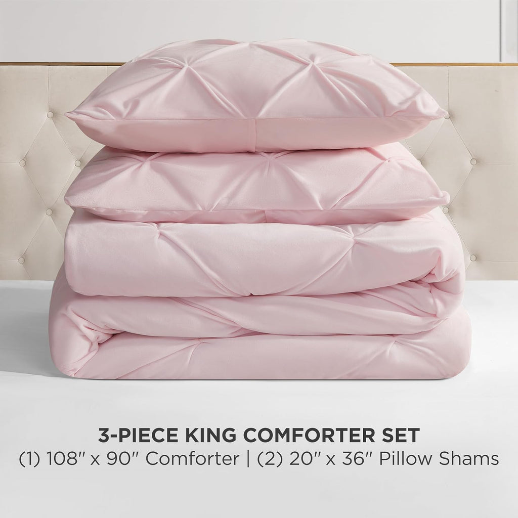 Juicy Couture Kiss Pleat Plush Micromink Light Pink King Comforter Set - Cozy 3 Piece Bedding Ensemble