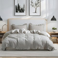 Simple&Opulence 100% Linen Duvet Cover Set, Natural French Flax Light Grey Ruffle Duvet Cover Twin Size, Breathable Comfy Linen Bedding Comforter Cover with 1 Pillowcase (Light Grey, 68' x 86')