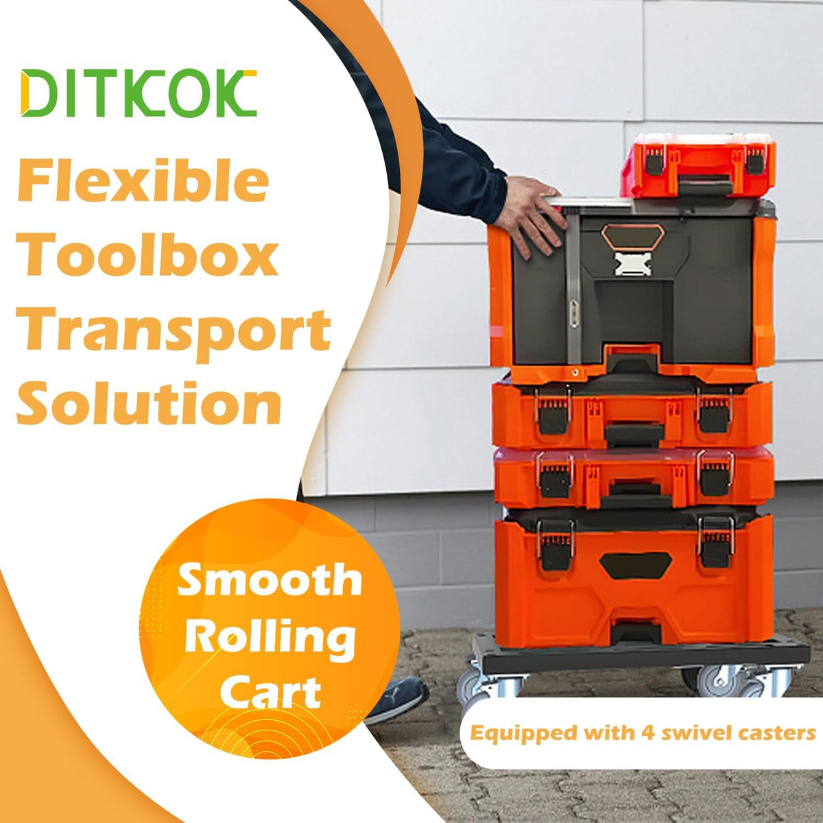 Metal Mounting Plate & Heavy-Duty Dolly with 4 Casters (2 Swivel, 2 Locking) for Klein MODbox Storage System, Powder-Coated Toolbox Base, Fits Full-Width & Half-Width Modular Boxes