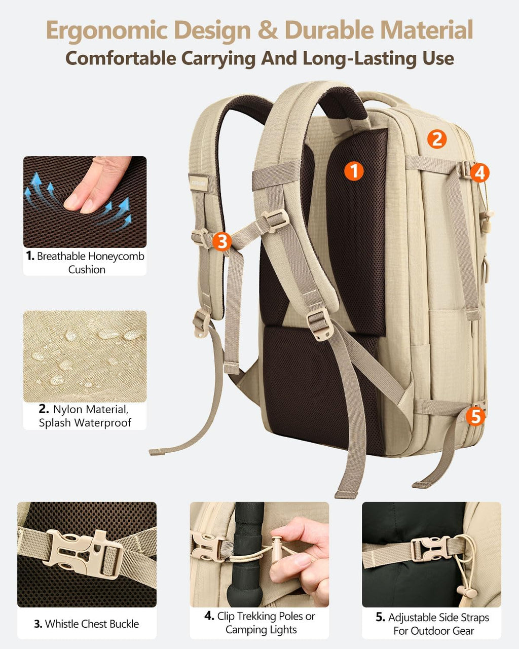 Zurligi Vacuum Seal Travel Backpack with Removable Hip Belt & Vacuum Bag with Pump, Compression Travel Backpack with Vacuum System Expandable 40-60L Carry-On Backpack for Travel Business
