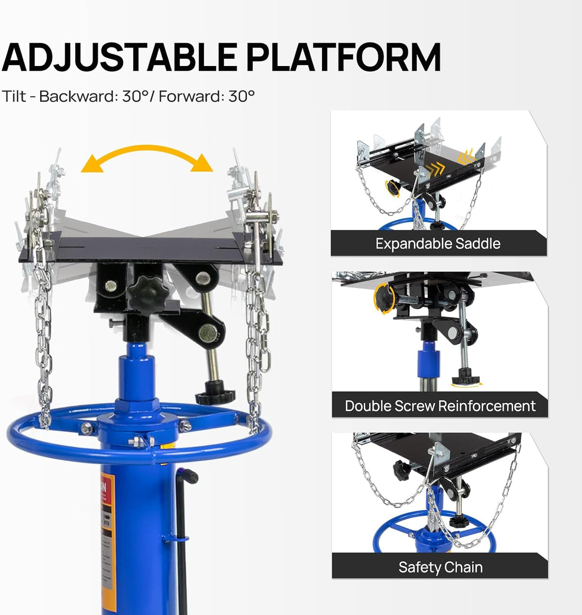 TUFFIOM Transmission Jack, 1660 lbs 3/4-Ton Hydraulic 2-Stage High Lift Vertical Telescoping Floor Jack Stand, 34' to 68' Lifting Range, w/Pedal, 360° Swivel Wheels, Garage/Shop Lift Hoist, Blue