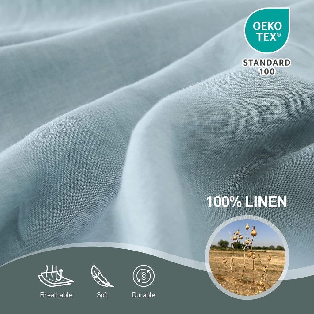 Simple&Opulence 100% Linen Duvet Cover Set, Natural French Flax Dusty Blue Duvet Cover Twin Size, Breathable Soft Comfy Linen Bedding Comforter Cover with 1 Pillowcase(Dusty Blue, 68'x86')