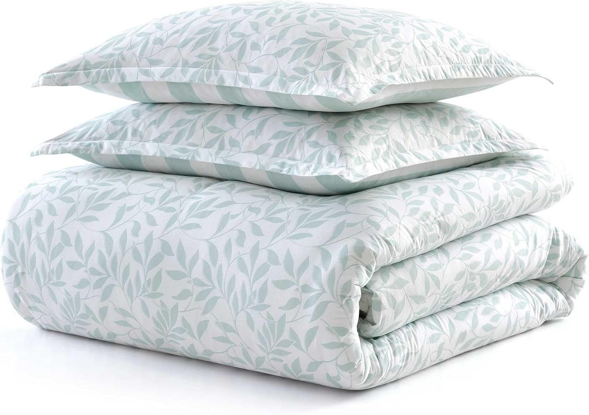 Martha Stewart - Queen Comforter Set, 100% Naturally Soft & Breathable Cotton Bedding, Lightweight for Year Round Comfort, 3 Piece Bed Set with Matching Pillowcases (Copper Vines Blue)