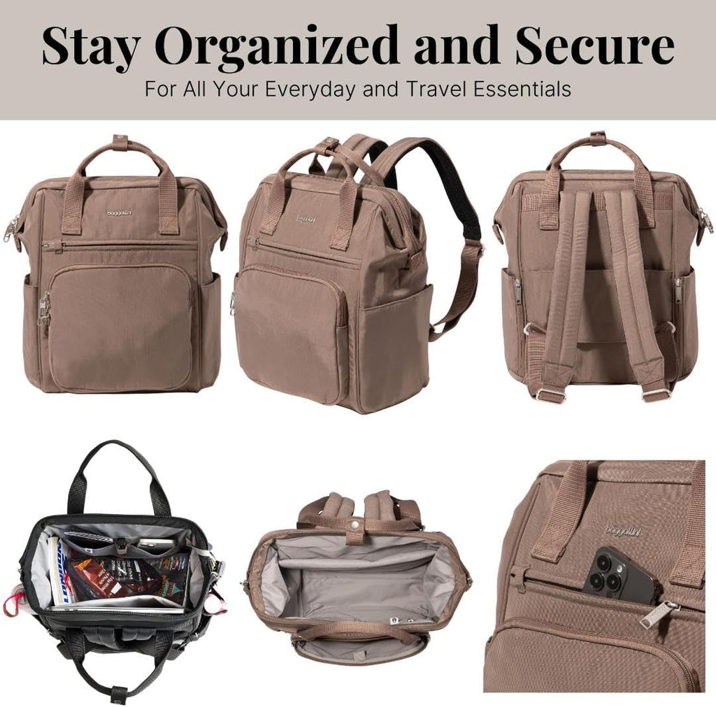 Baggallini Securtex Anti-Theft Windsor Backpack for Travel, Work & College, RFID & Locking Zipper, Up to 16' Laptop
