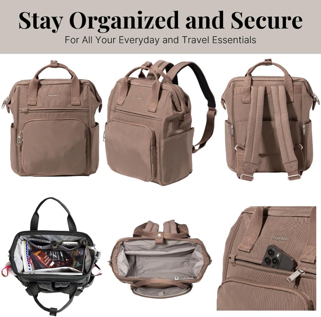 Baggallini Securtex Anti-Theft Windsor Backpack for Travel, Work & College, RFID & Locking Zipper, Up to 16' Laptop