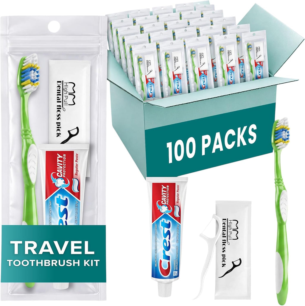Stuhrling Bottle TrekTote Bulk Oral Care Kits, Toothbrush Toothpaste Floss Picks Set, Travel Dental Hygiene Kits, Bulk Case Hygiene Kits