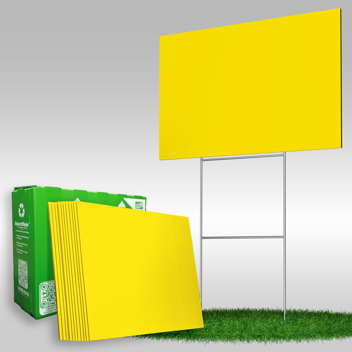 Pack of Blank Yellow Yard Signs 18x24 with H-stakes for Garage Sale, For Rent, Open House, Estate Sale, Now Hiring, or Political Lawn Signs (50)