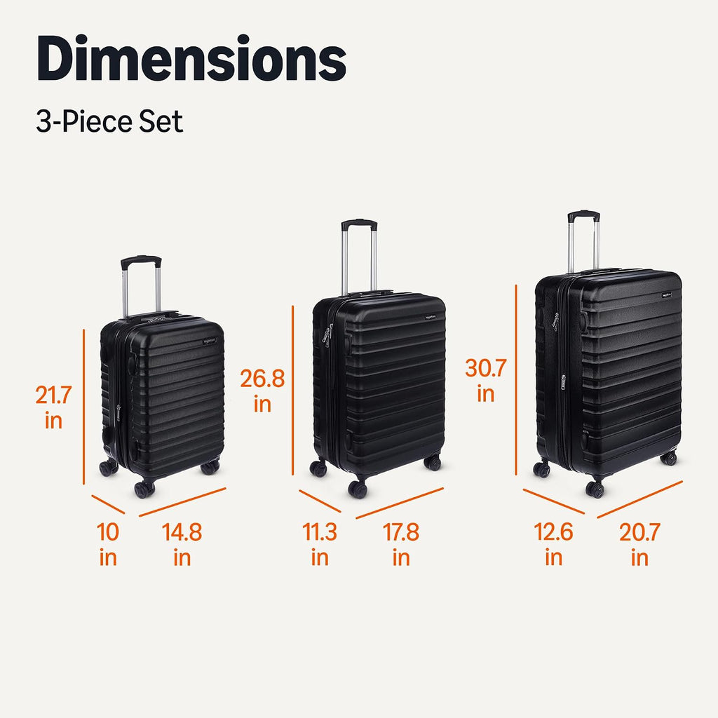 Amazon Basics 3-Piece Hardshell Luggage Set (21', 26', 30'), Scratch-Resistant Expandable Suitcases with Multi-directional Wheels and Telescoping Handle, Black