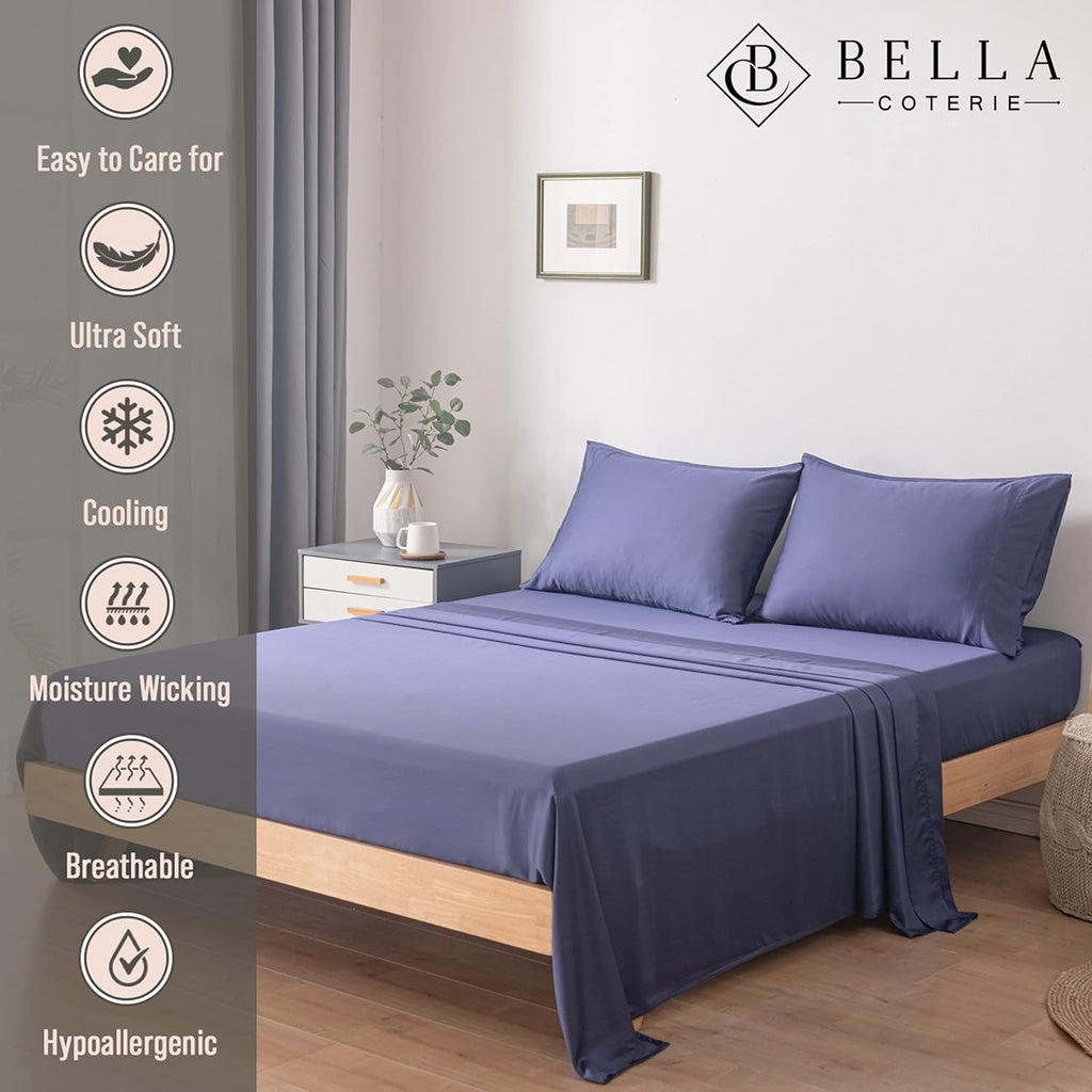 Bella Coterie Luxury Bamboo Viscose King Size Sheet Set | 100% Organically Grown | Ultra Soft | Cooling for Hot Sleepers | 18' Deep Pocket [Twilight Blue]