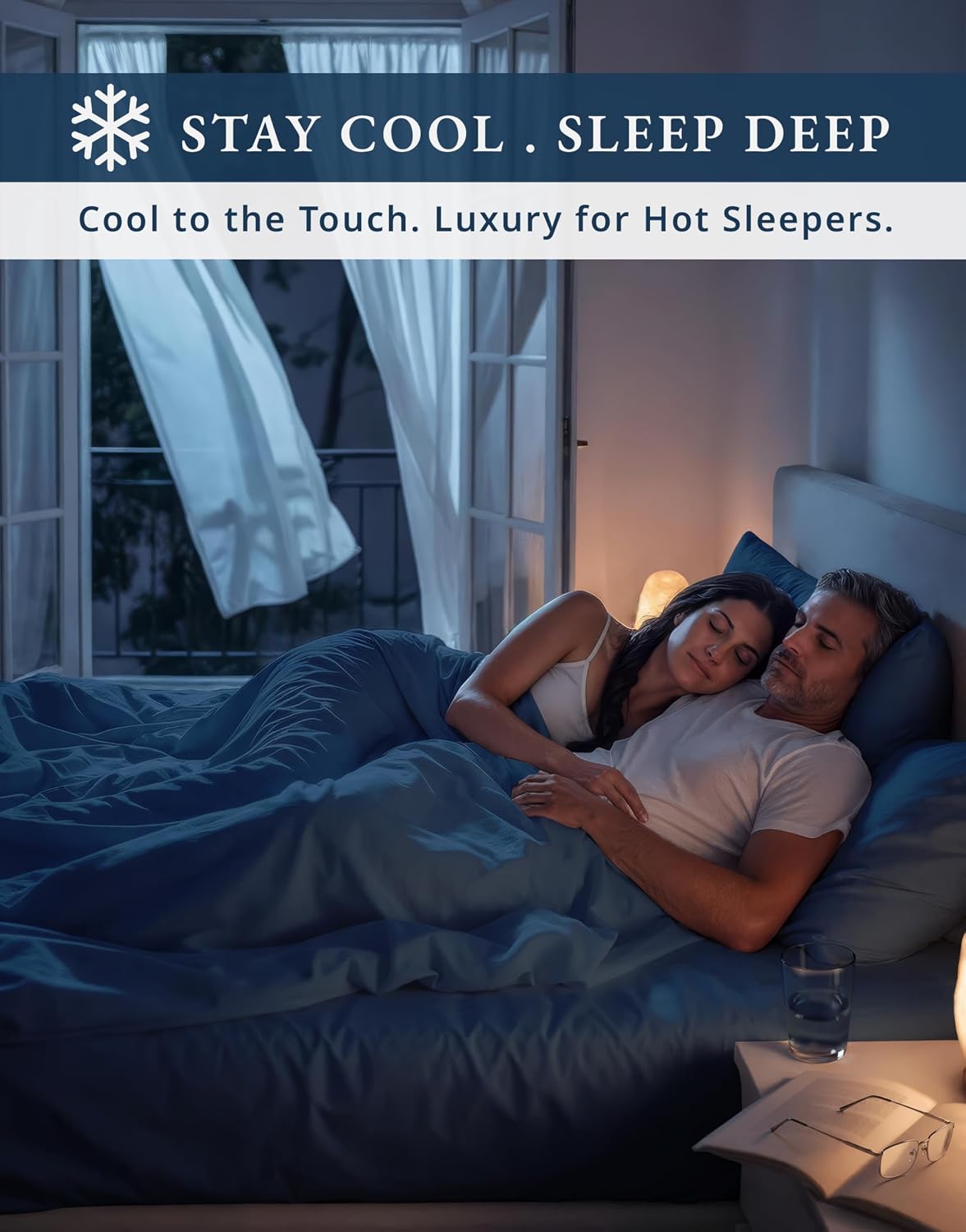 100% Egyptian Cotton Queen Bed Sheets Set - 1000 Thread Count Autthentic Long Staple Cotton Bed Sheets, Breathable Winter Comfort, Ultra-Soft Hotel Luxury Comfort with 15' Deep Pocket - Estate Blue