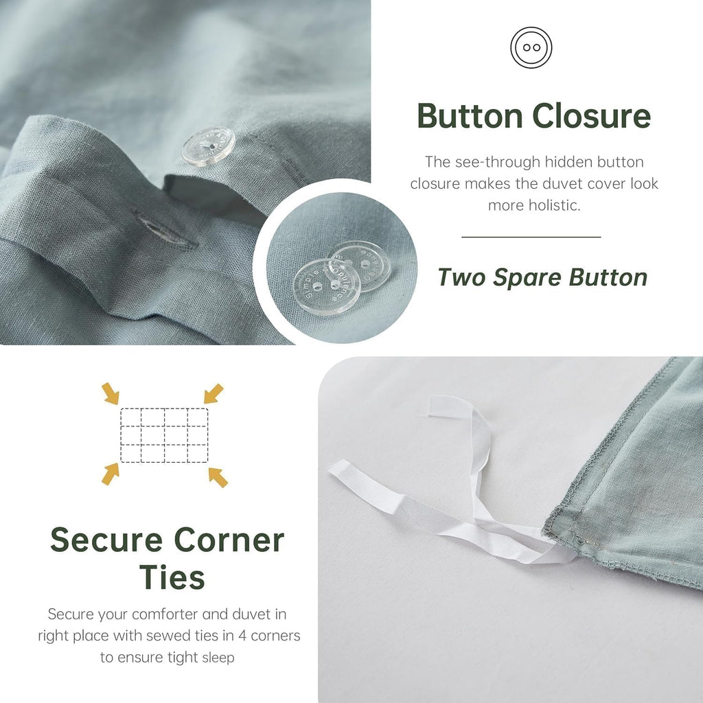 Simple&Opulence 100% Linen Duvet Cover Set, Natural French Flax Dusty Blue Duvet Cover Twin Size, Breathable Soft Comfy Linen Bedding Comforter Cover with 1 Pillowcase(Dusty Blue, 68'x86')