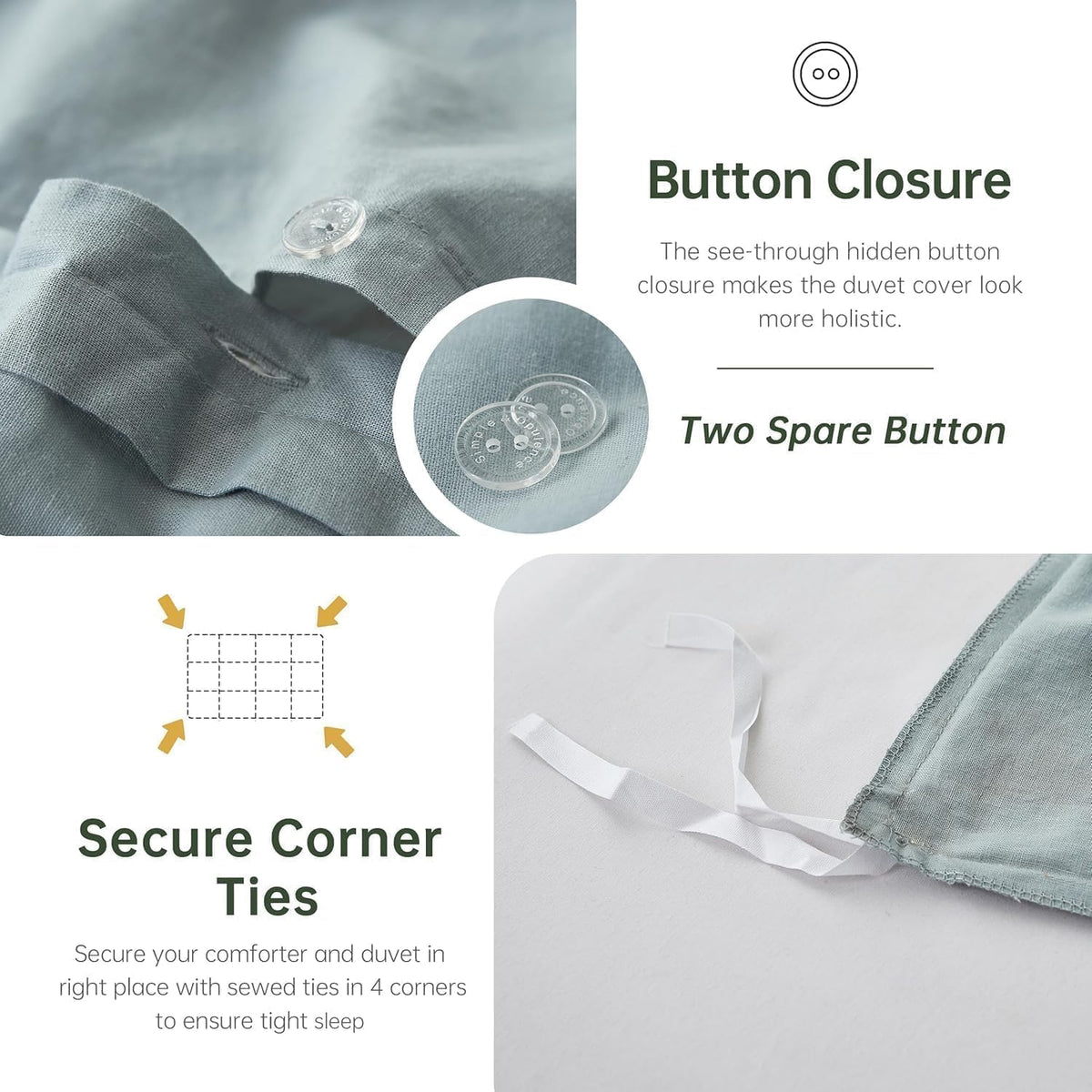 Simple&Opulence 100% Linen Duvet Cover Set, Natural French Flax Dusty Blue Duvet Cover Twin Size, Breathable Soft Comfy Linen Bedding Comforter Cover with 1 Pillowcase(Dusty Blue, 68'x86')