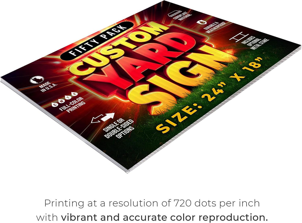 50 Pack 24'x18' Custom Yard Signs with Stakes, Personalized Yard Signs for Outdoors, Customized Full Color Print Corrugated Signs for Business